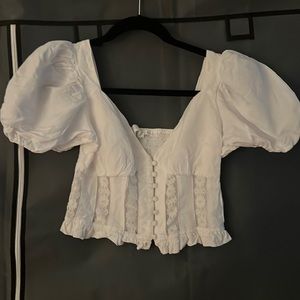 Astr white crop top with puffy sleeves